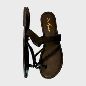 NEW Jynx Black Faux Leather Cross Strap Flat Sandals size 11